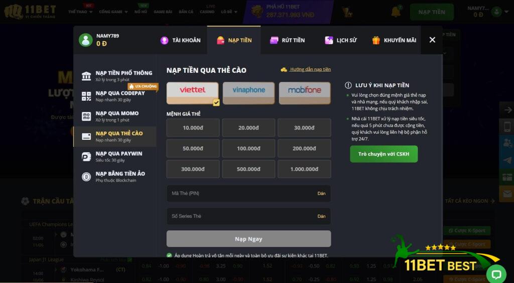 Lưu ý khi giao dịch nạp tiền tại 11Bet